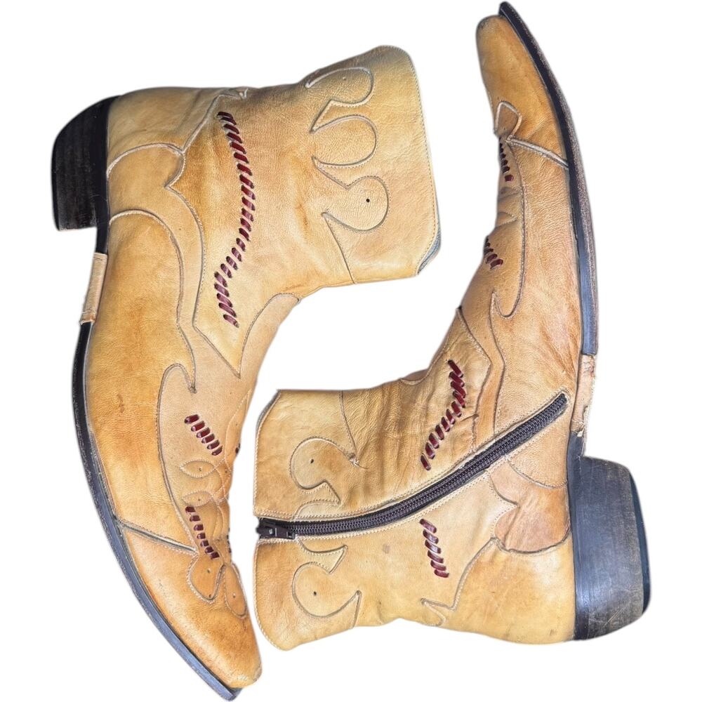 Vintage Jo Ghost Italian Western Cowboy Ankle Boots Tan Leather Size 45 11.5-12 - Picture 16 of 16